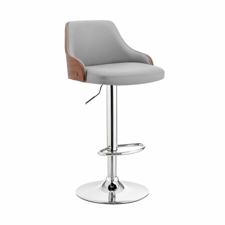 ARMEN LIVING Asher Adjustable Gray Faux Leather & Chrome Finish Bar Stool LCARBAWAGR